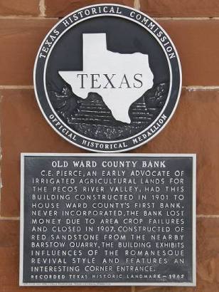 Barstow Tx - Closed Ward County Bank historical marker