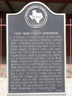 Barstow Tx - First Ward County Courthouse Historical Marker