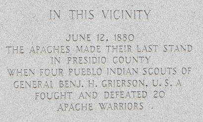 Presidio County Texas - Fort Holland  Apache 1936 Centennial Marker Text