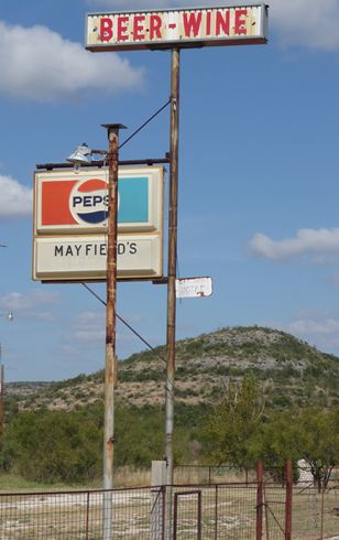 Juno Texas - Mayfield's Country Store beer, wine & Pepsi sign