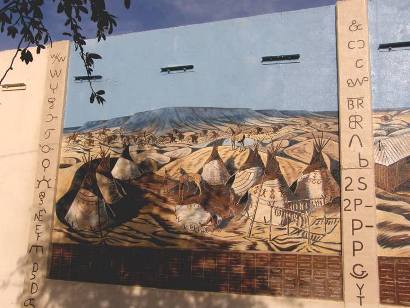 Kermit TX - Mural in Kermit Heritage Park showing indian settlement with Tee Pee 