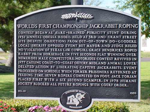 World's first Championship Jackrabbit Roping marker, Odessa Texas