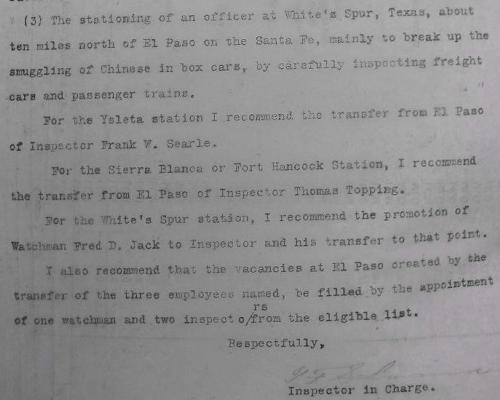 Letter concerning White Spur TX, National Archive
