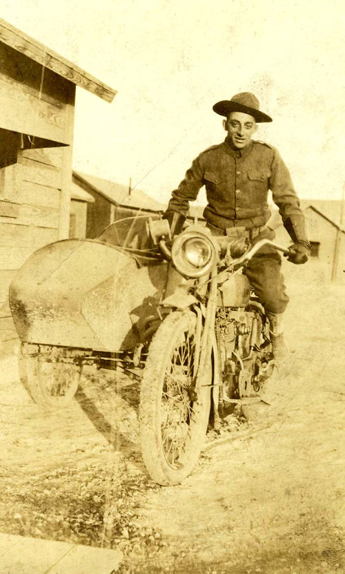 Private Buchiccio as motorcycle messenger, WWI