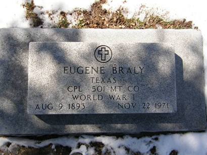 Brady Tx - WWI  Eugene Braly Grave Stone