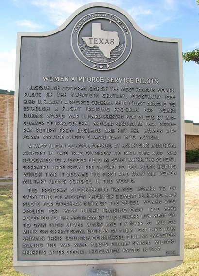 Sweetwater TX Avenger Field WWII Women Airforce Service Pilots historical marker 